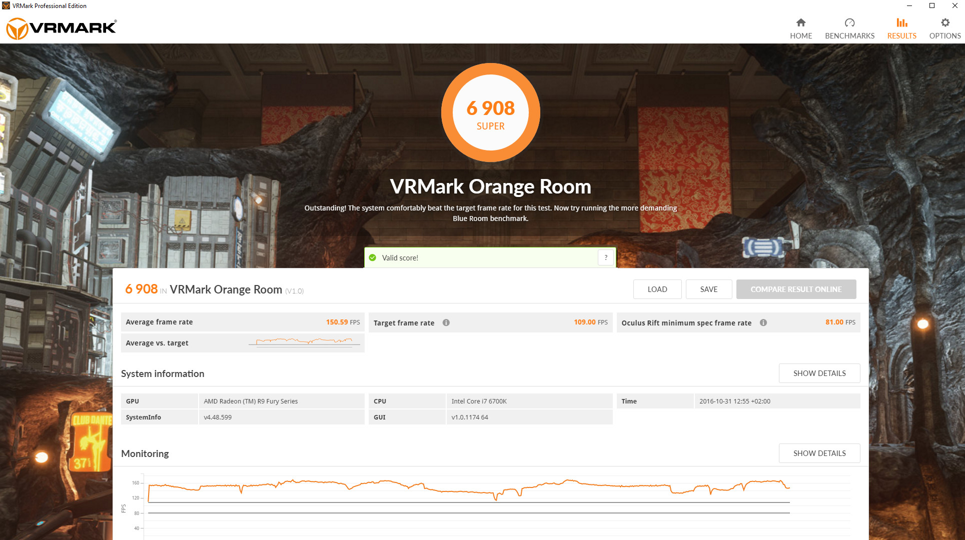 VRMark Orange Room Benchmark Result Screen