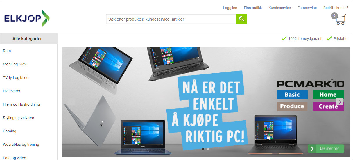 Screenshot of Elkjøp website
